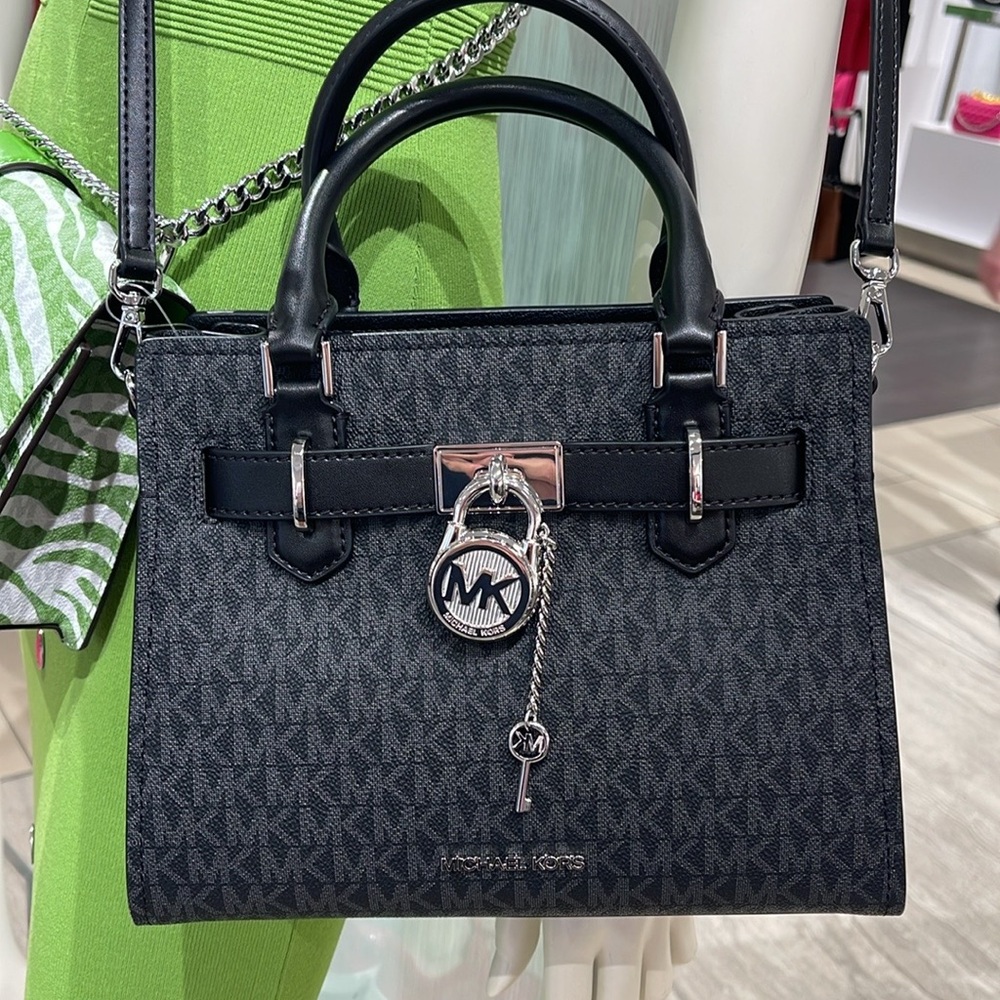 Michael Kors Hamilton Small Signature Logo Satchel Crossbody Bag
Black /Silver - Picture 12 of 16